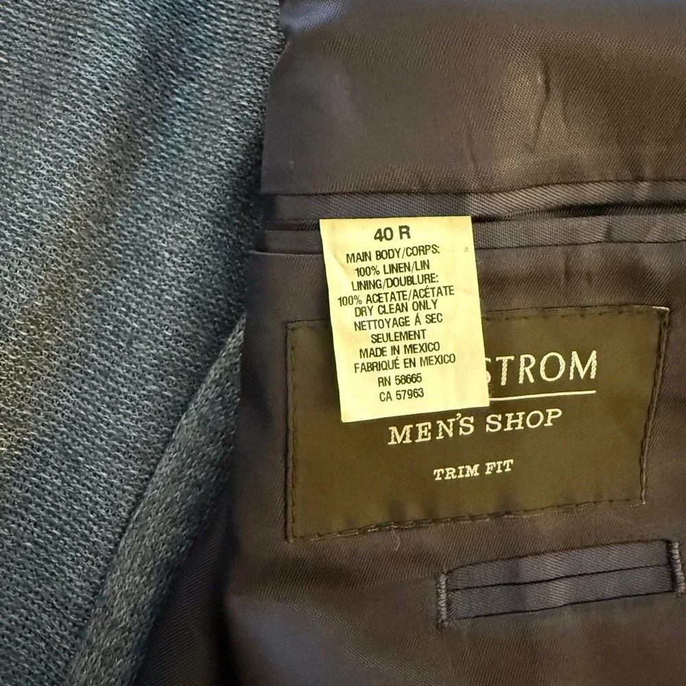 Nordstrom 100% Linen Trim‎ Fit Blazer Mens 40R Blue Two-Button Sport Coat Jacket